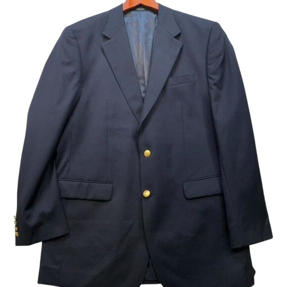 Chaps Mens Wool Blazer Jacket 42L Navy Blue Two Gold Button Old Money - Picture 10 of 13